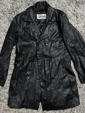 Vintage Y2K Black Wilson’s Leather Button Up Trench Size S